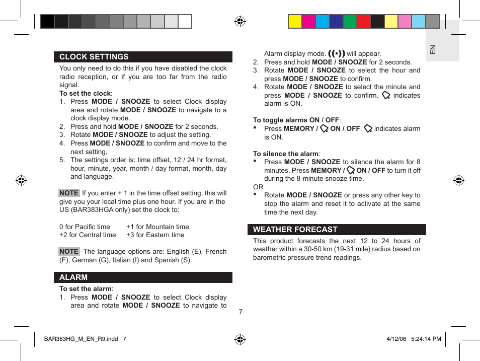 Oregon Scientific WeatherBox BAR383HG User Manual | Page 7 / 11