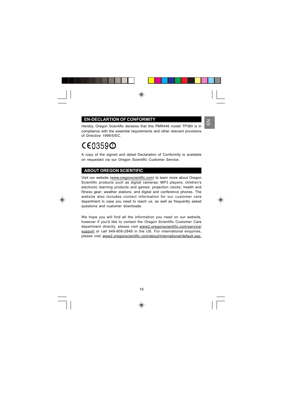 Oregon Scientific PMR RADIO TRANSCEIVER TP380 User Manual | Page 19 / 20