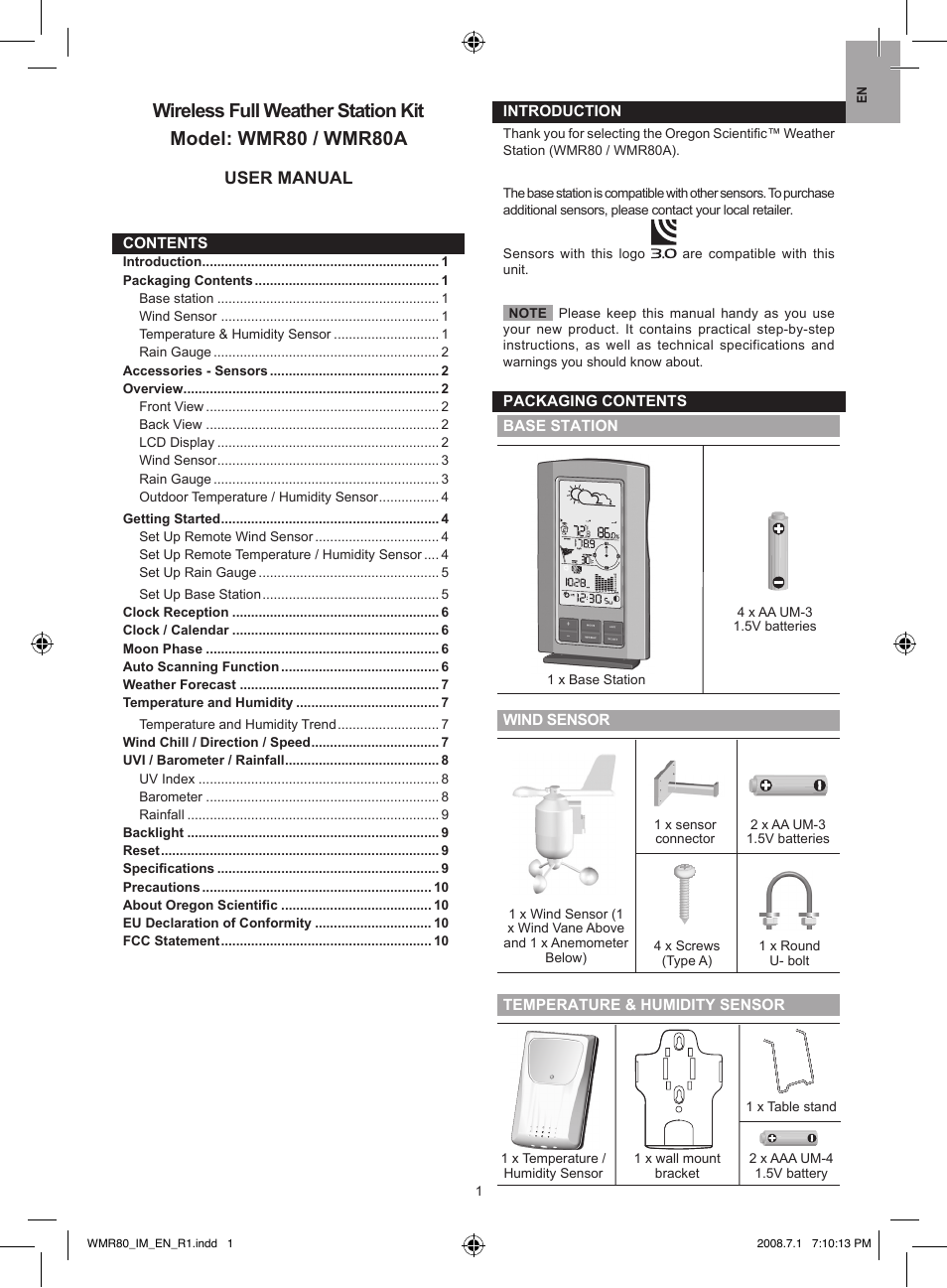 Oregon Scientific Wireless Full Weather Station Kit WMR80 / WMR80A User Manual | 13 pages
