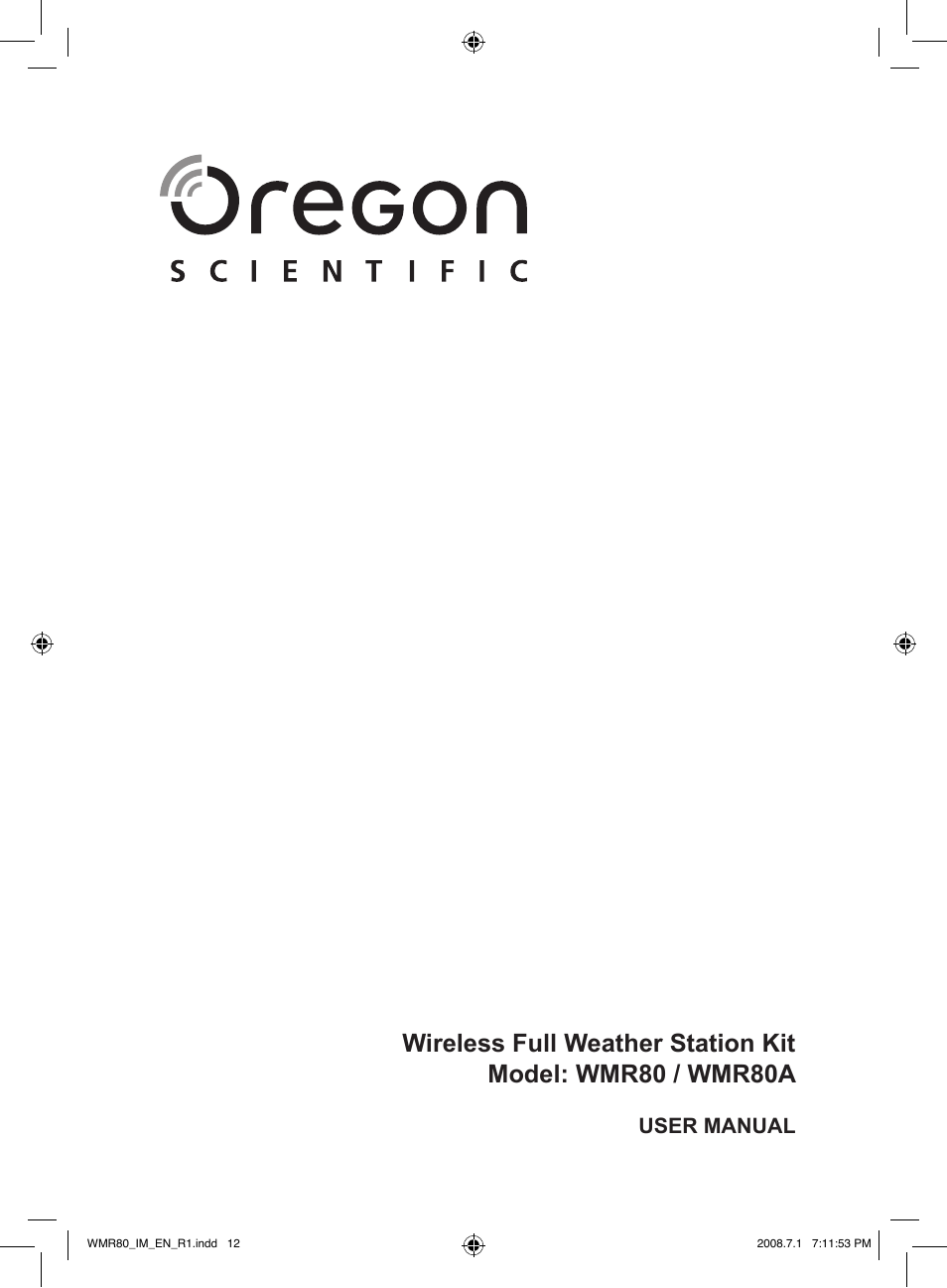 User manual | Oregon Scientific Wireless Full Weather Station Kit WMR80 / WMR80A User Manual | Page 12 / 13