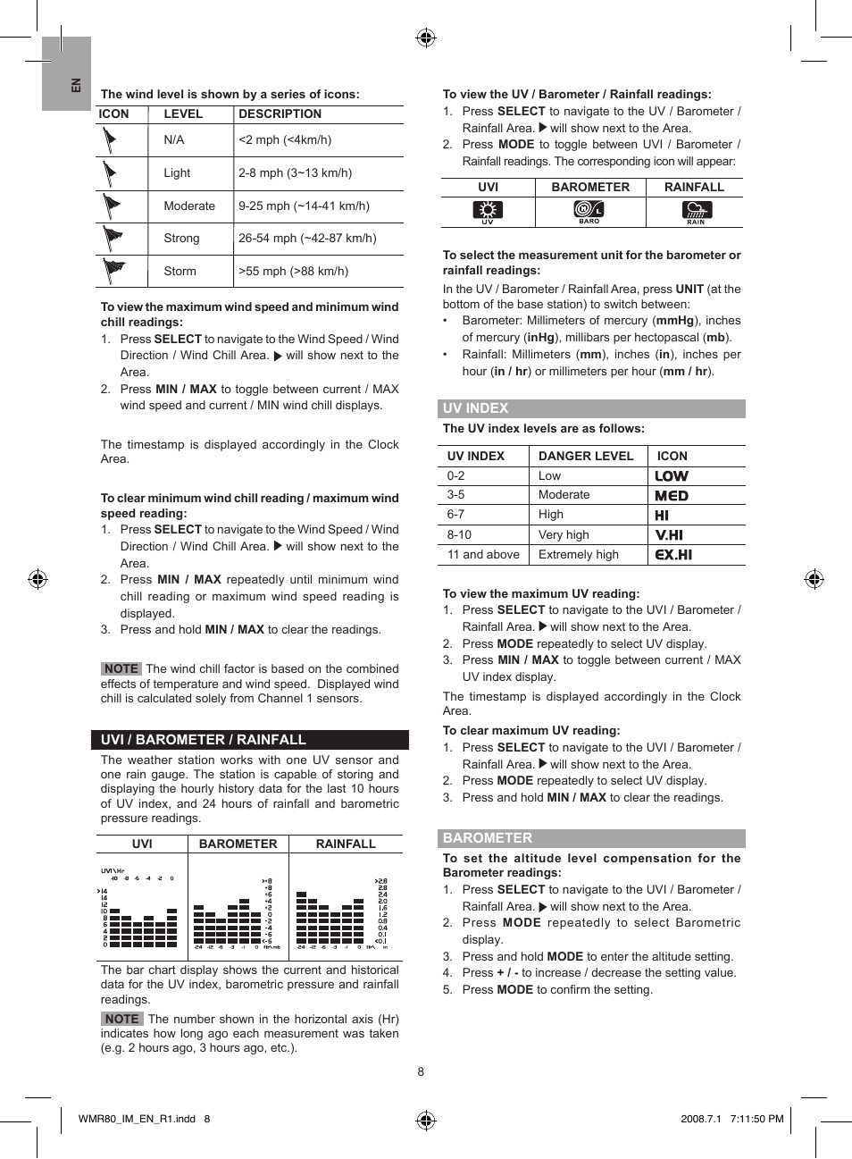 Oregon Scientific Wireless Full Weather Station Kit WMR80 / WMR80A User Manual | Page 8 / 13