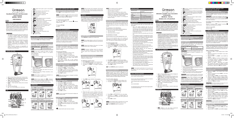 Oregon Scientific RA123 User Manual | 2 pages