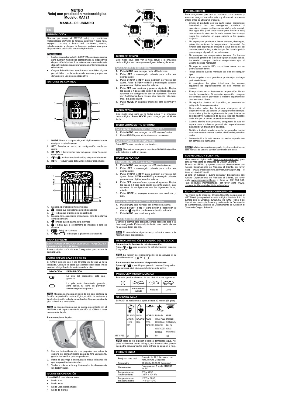 Meteo relógio com previsão do tempo modelo: ra121, Meteo weerhorloge model: ra121, Meteo väderprognosklocka modell: ra121 | Oregon Scientific METEO RA121 User Manual | Page 2 / 10