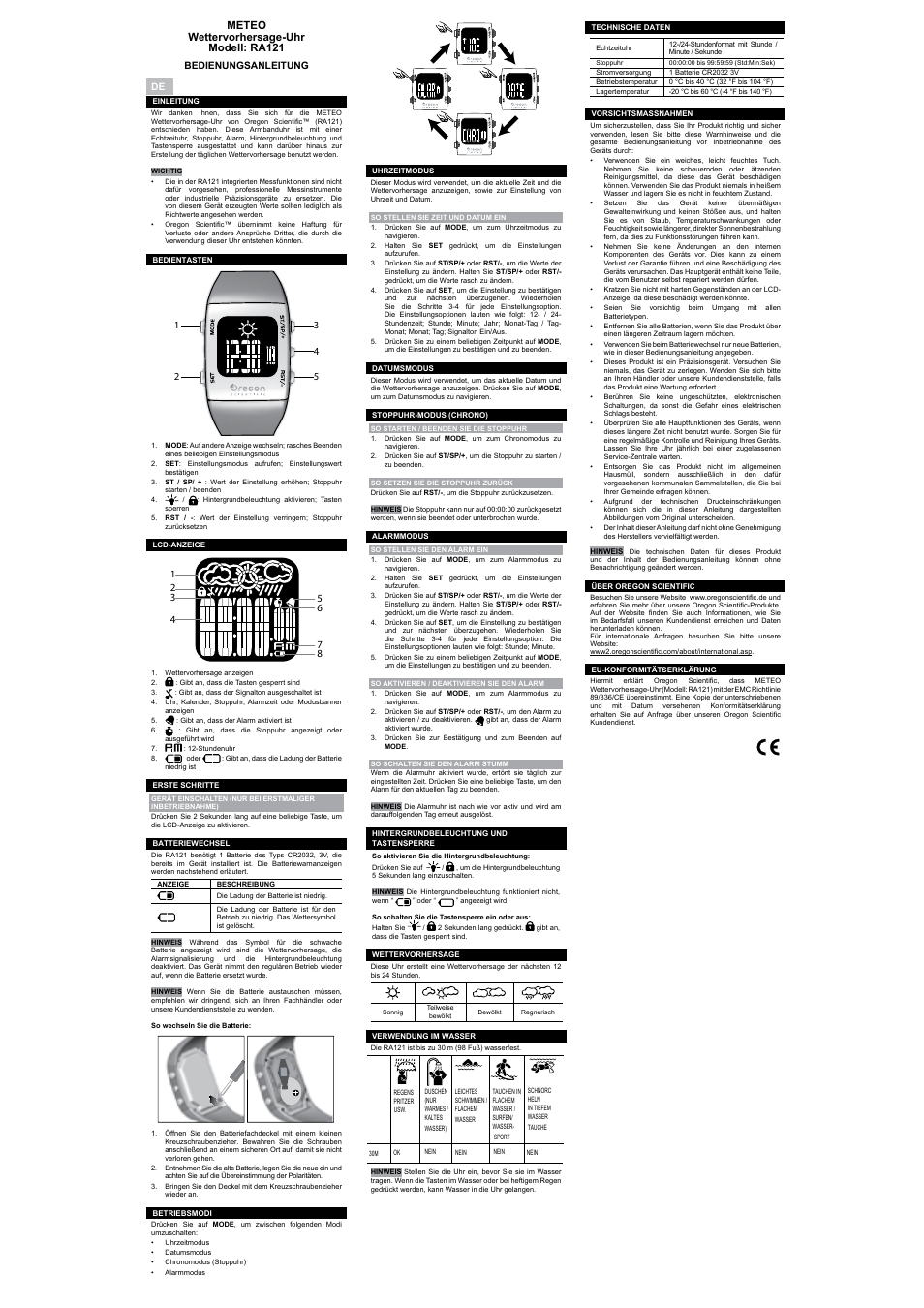 Meteo weather forecast watch model: ra121, Meteo montre station météo modele : ra121, Meteo wettervorhersage-uhr modell: ra121 | Oregon Scientific METEO RA121 User Manual | Page 3 / 10