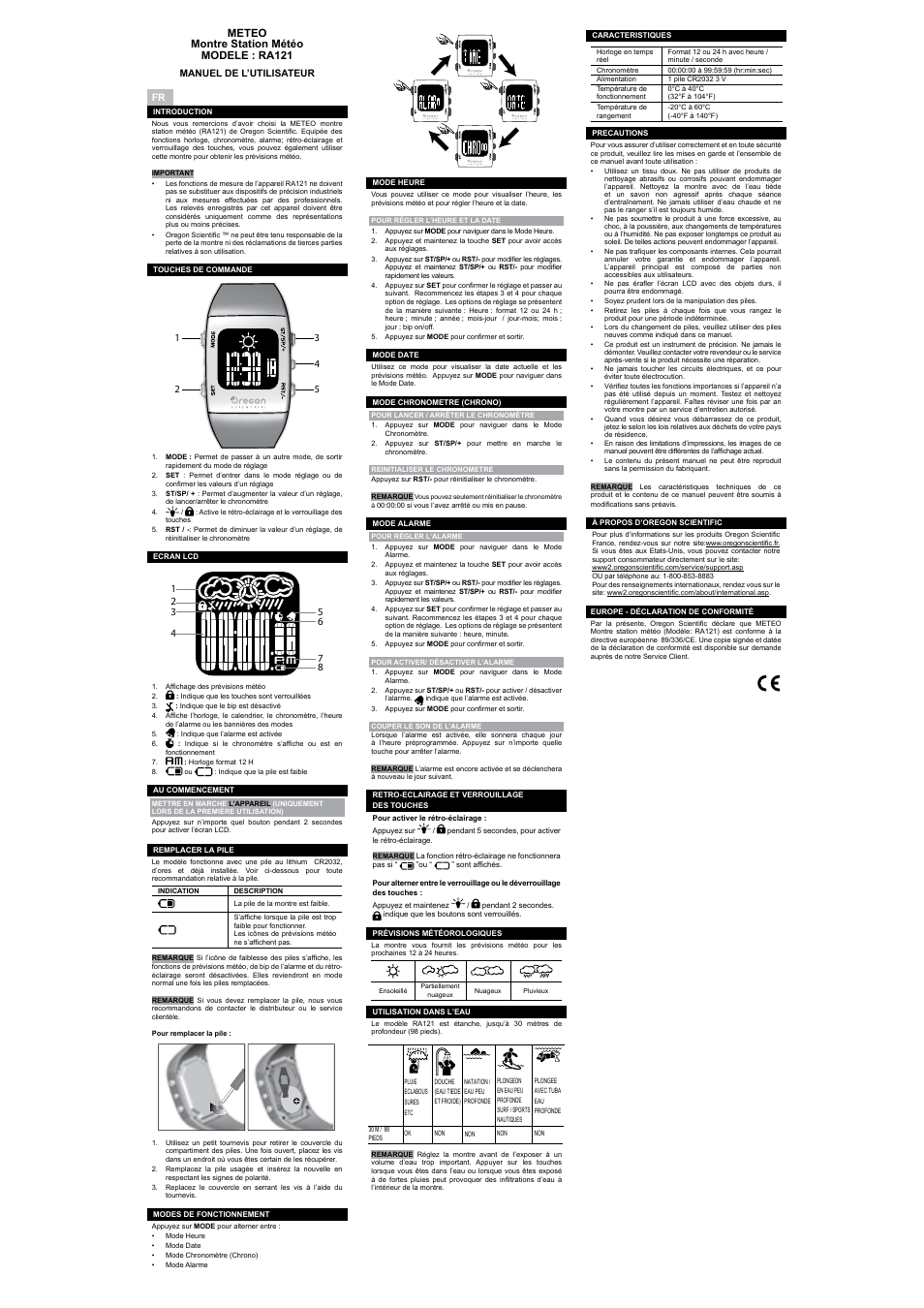 Meteo weather forecast watch model: ra121, Meteo montre station météo modele : ra121, Meteo wettervorhersage-uhr modell: ra121 | Oregon Scientific METEO RA121 User Manual | Page 4 / 10
