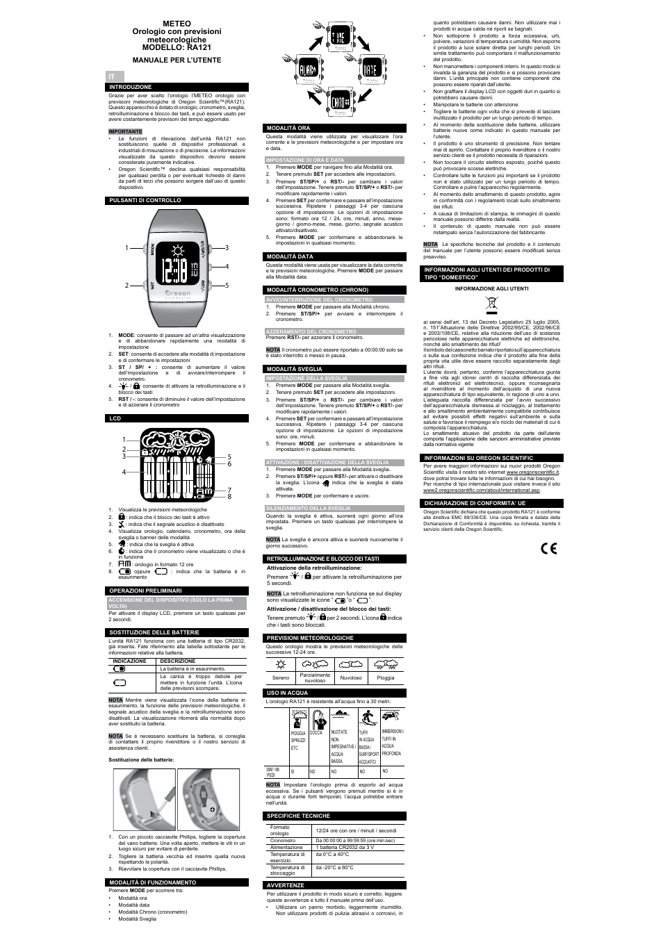 Meteo weather forecast watch model: ra121, Meteo montre station météo modele : ra121, Meteo wettervorhersage-uhr modell: ra121 | Oregon Scientific METEO RA121 User Manual | Page 5 / 10