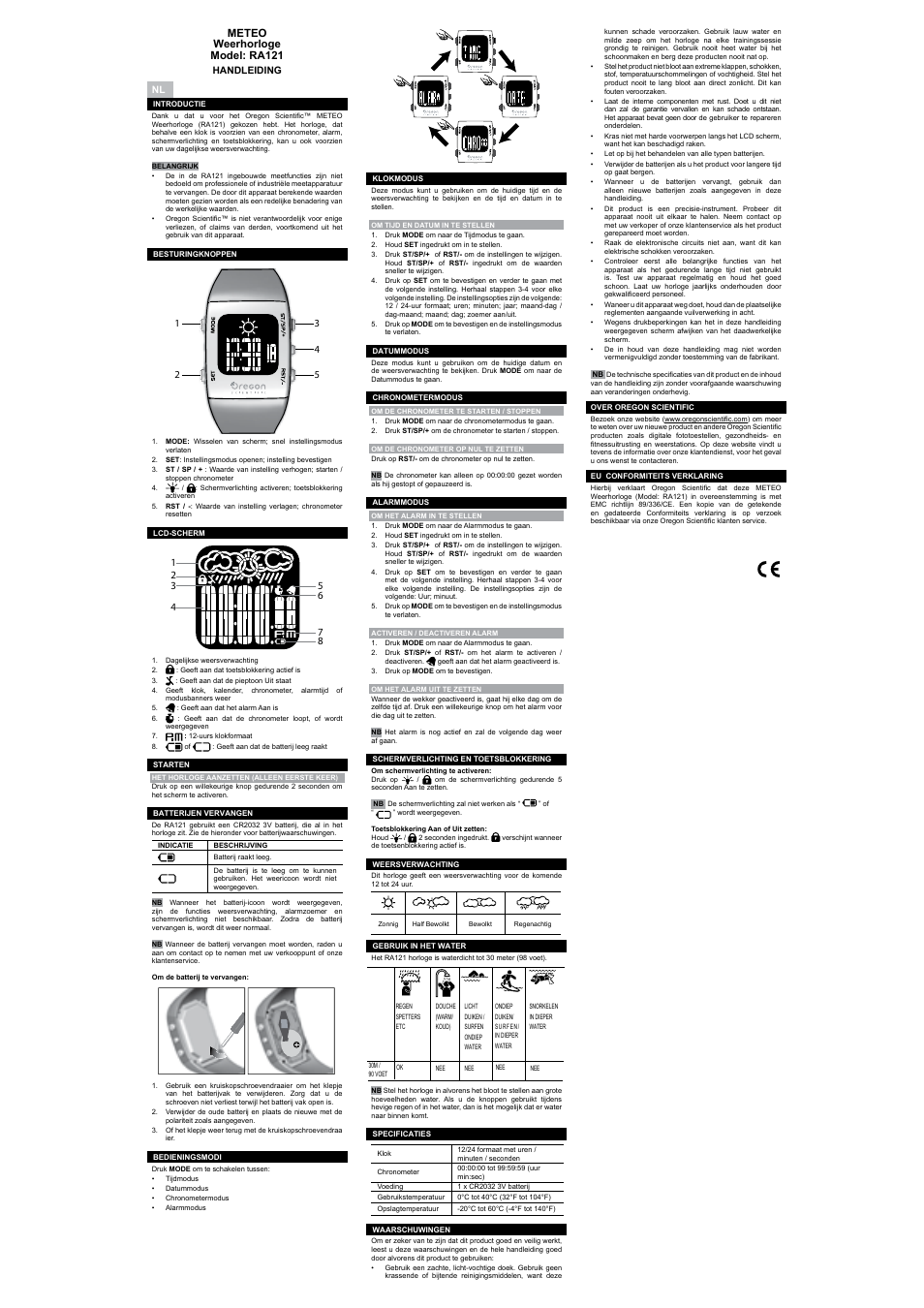 Meteo relógio com previsão do tempo modelo: ra121, Meteo weerhorloge model: ra121, Meteo väderprognosklocka modell: ra121 | Oregon Scientific METEO RA121 User Manual | Page 6 / 10