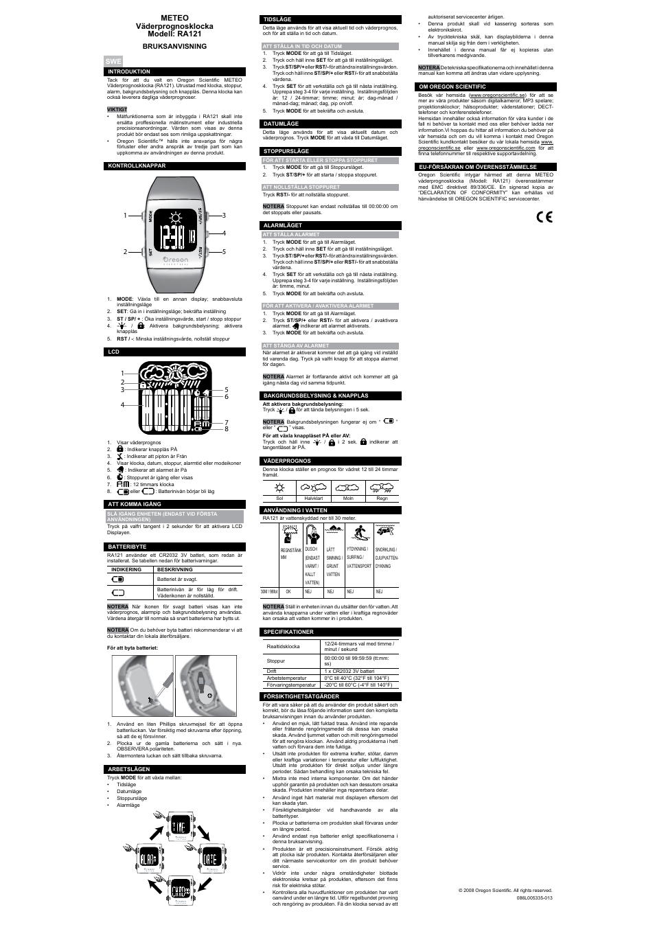 Meteo relógio com previsão do tempo modelo: ra121, Meteo weerhorloge model: ra121, Meteo väderprognosklocka modell: ra121 | Oregon Scientific METEO RA121 User Manual | Page 8 / 10