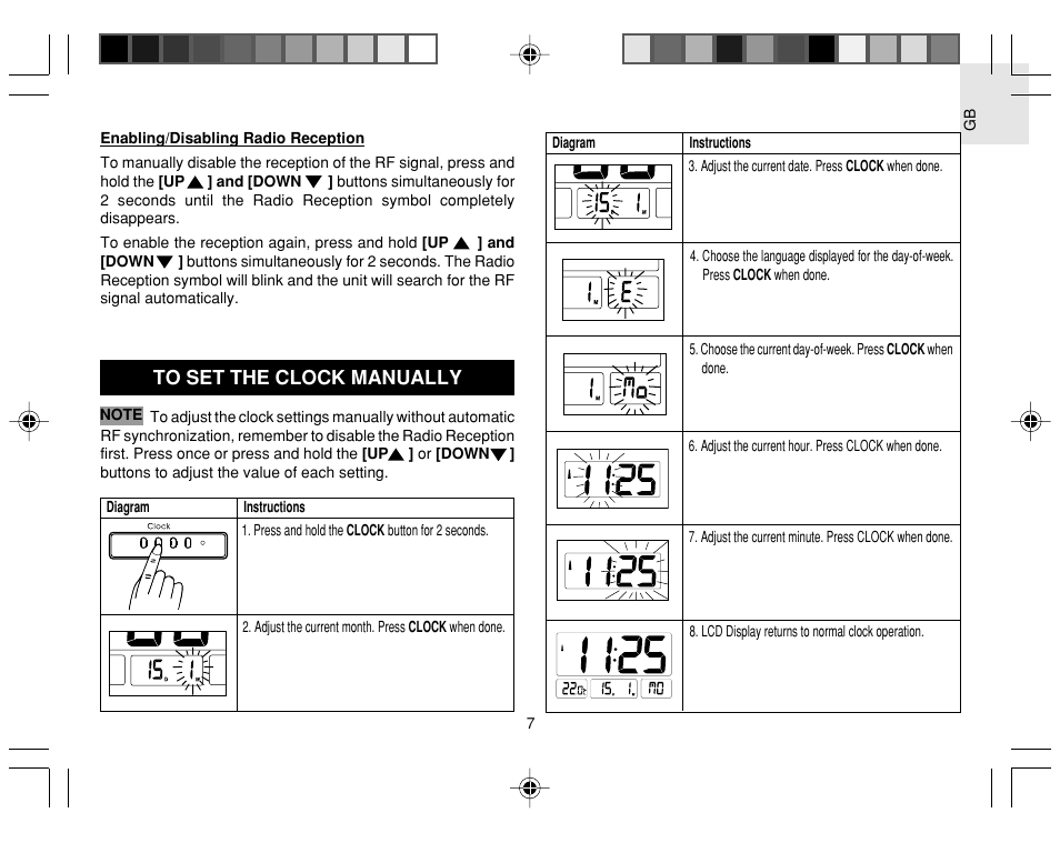 Oregon Scientific Jumbo RF Clock JM889NU User Manual | Page 7 / 12