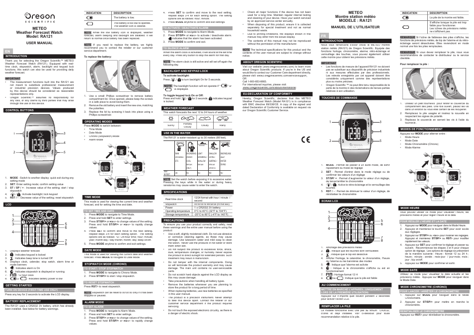 Oregon Scientific RA121 User Manual | 2 pages