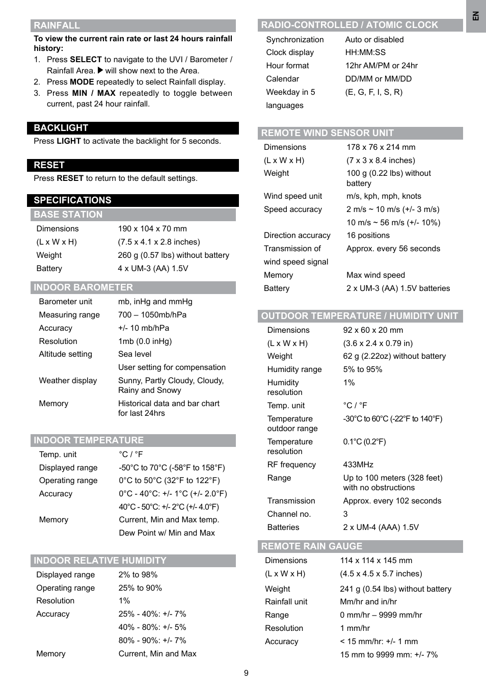 Oregon Scientific WMR80 User Manual | Page 10 / 88