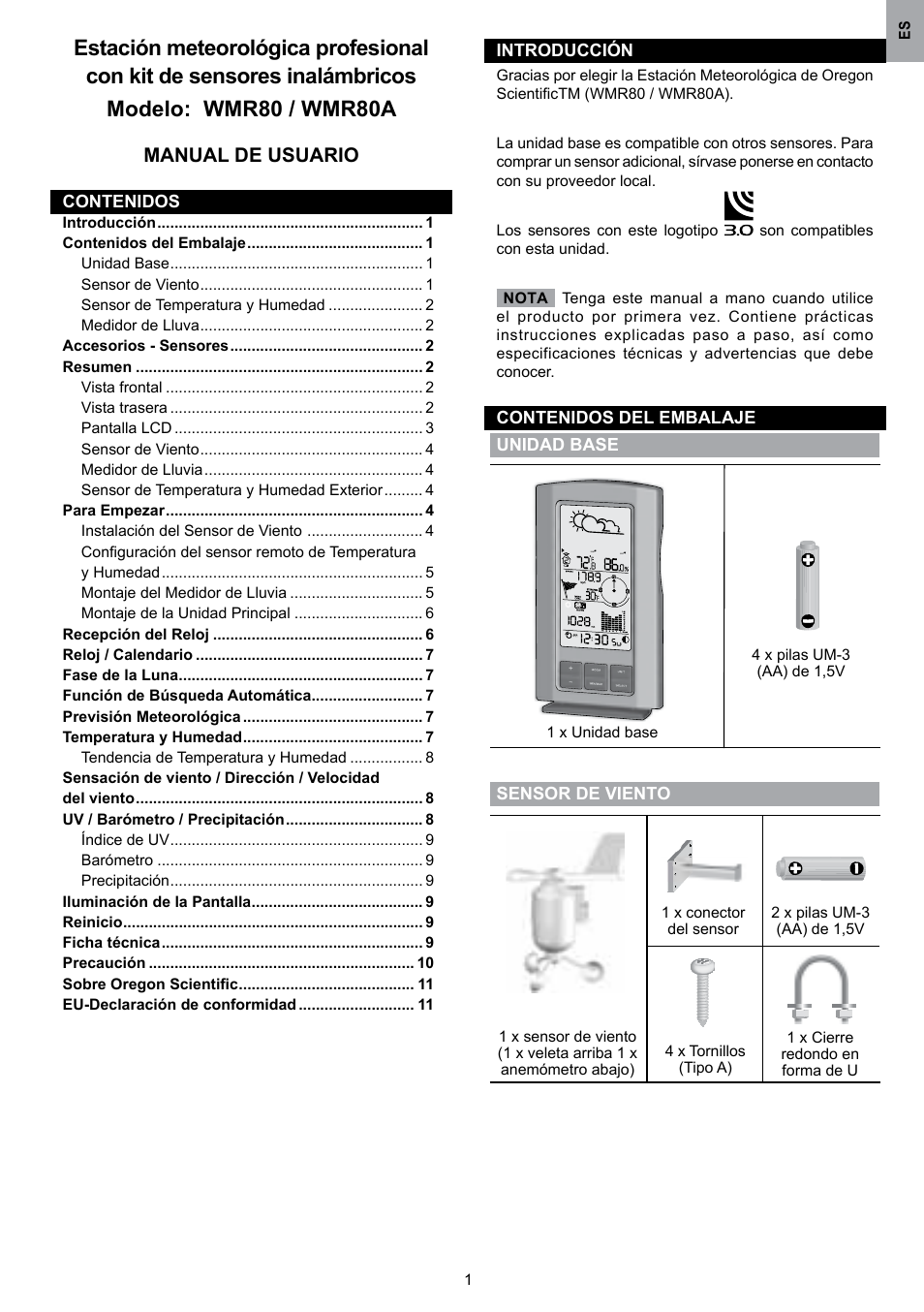 Manual de usuario | Oregon Scientific WMR80 User Manual | Page 13 / 88