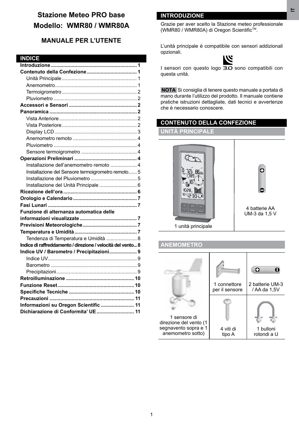 Stazione meteo pro base modello: wmr80 / wmr80a, Manuale per l’utente | Oregon Scientific WMR80 User Manual | Page 46 / 88