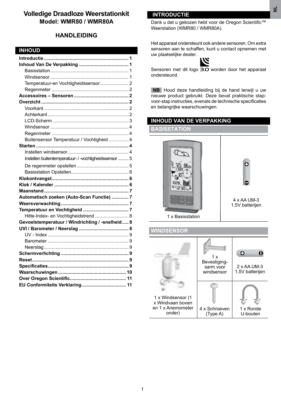 Volledige draadloze weerstationkit, Model: wmr80 / wmr80a handleiding | Oregon Scientific WMR80 User Manual | Page 57 / 88