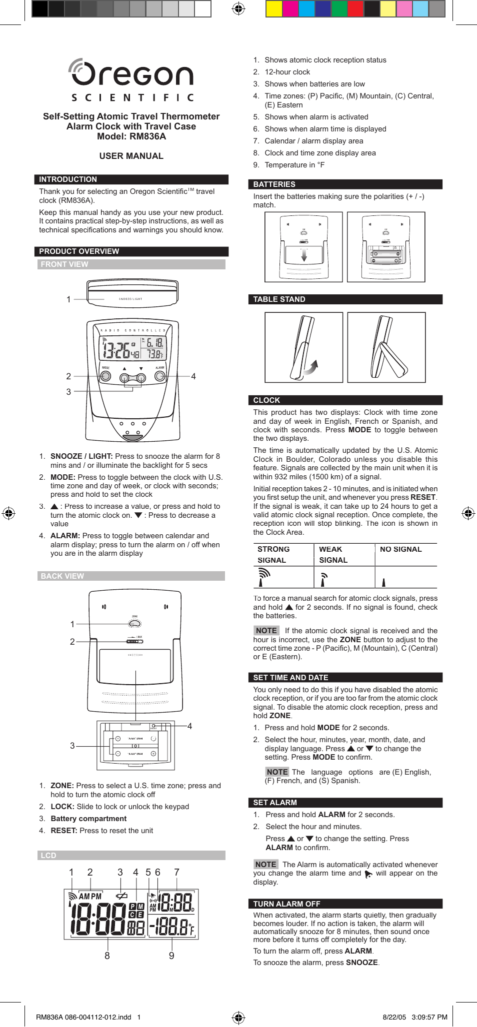 Oregon Scientific Self-Setting Atomic Travel Thermometer RM836A User Manual | 2 pages