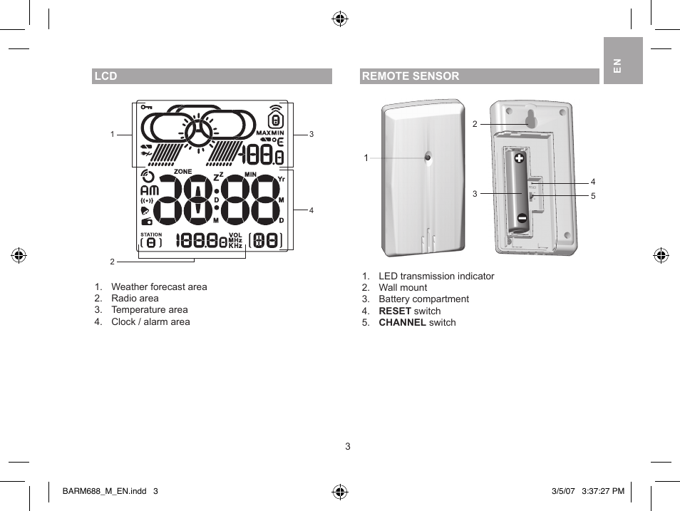 Oregon Scientific weather station with fm pll radio BARM688 User Manual | Page 3 / 9