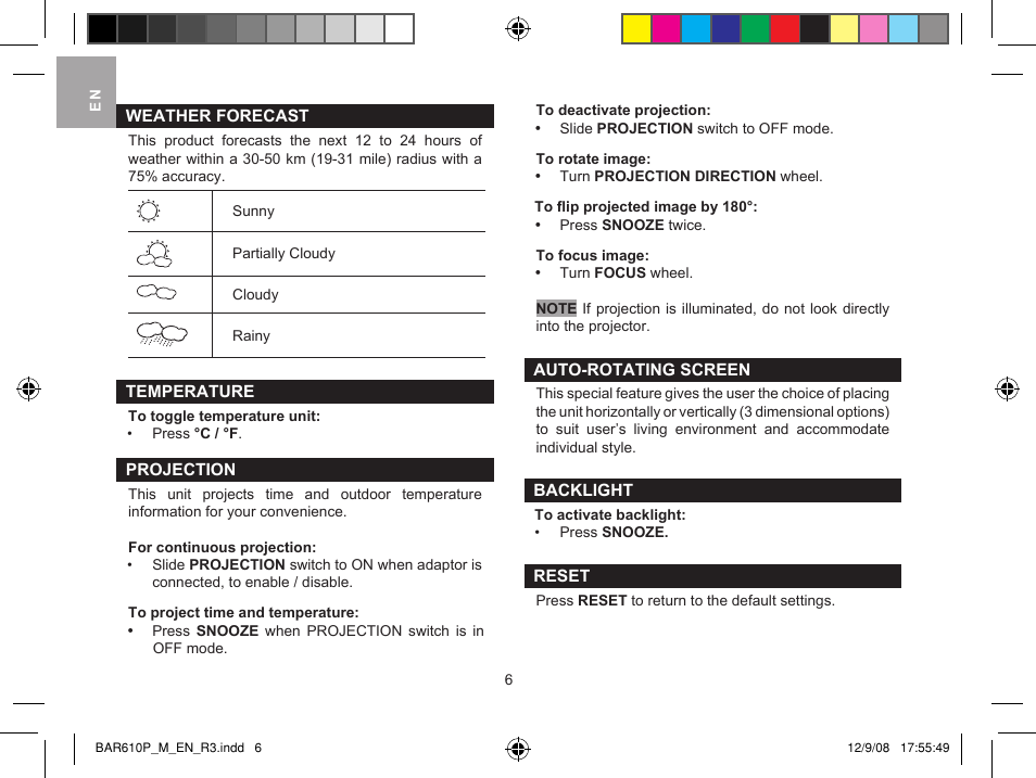 Oregon Scientific Smart Weather Station BAR610B User Manual | Page 6 / 9