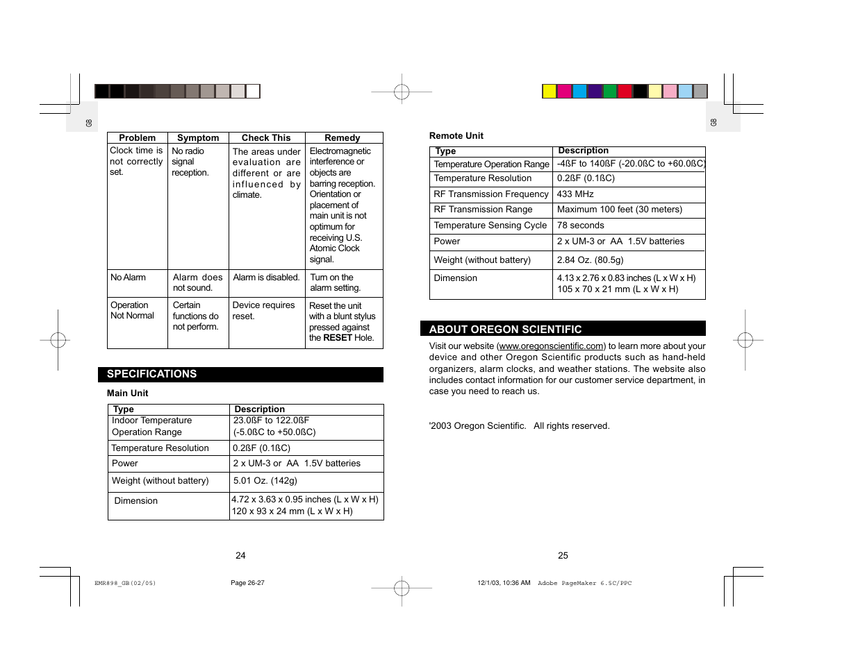 Oregon Scientific Orgin Scientific In-Out Thermometer EMR898A User Manual | Page 14 / 14