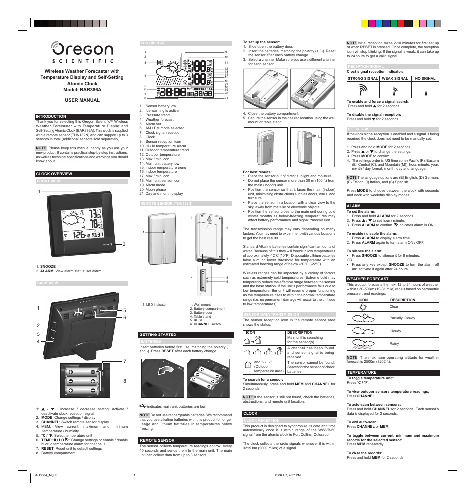 Oregon Scientific BAR386A User Manual | 2 pages