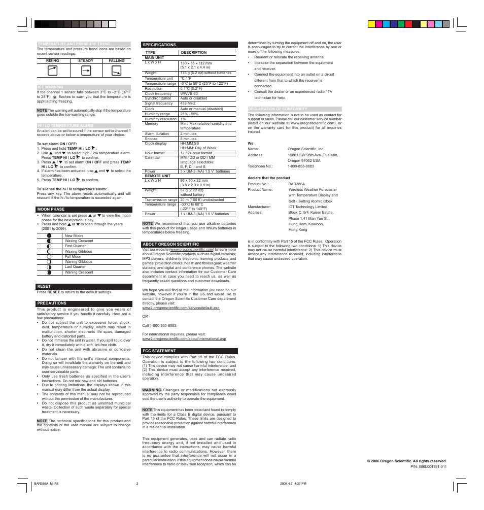 Oregon Scientific BAR386A User Manual | Page 2 / 2