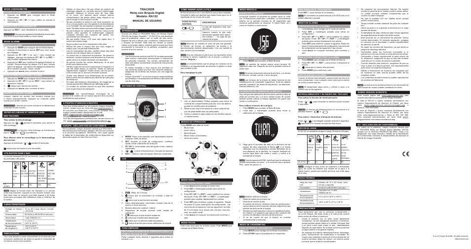 Tracker reloj con brújula digital modelo: ra122, Manual de usuario | Oregon Scientific RA122 User Manual | Page 2 / 2