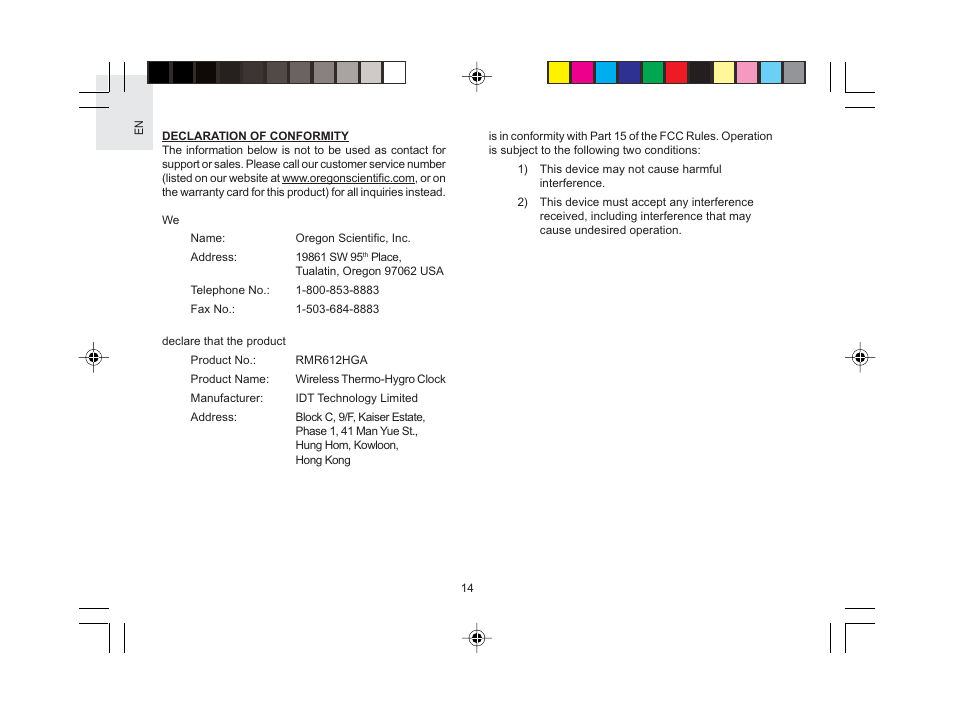 Oregon Scientific RMR612HGA User Manual | Page 15 / 16