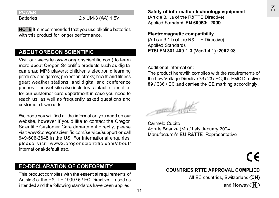 Oregon Scientific Easy Thermo Projection Clock RM622P User Manual | Page 11 / 13