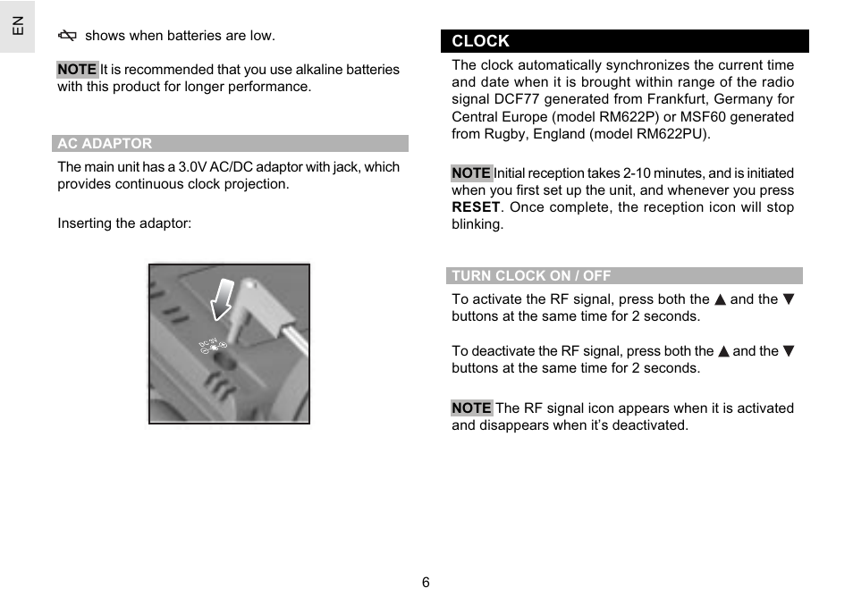 Oregon Scientific Easy Thermo Projection Clock RM622P User Manual | Page 6 / 13