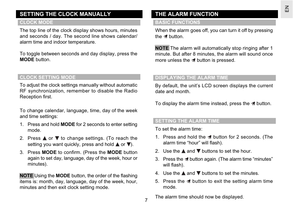 Oregon Scientific Easy Thermo Projection Clock RM622P User Manual | Page 7 / 13