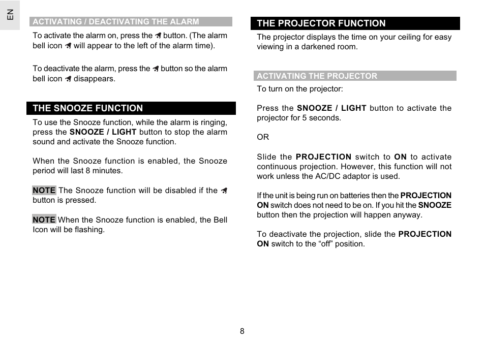 Oregon Scientific Easy Thermo Projection Clock RM622P User Manual | Page 8 / 13