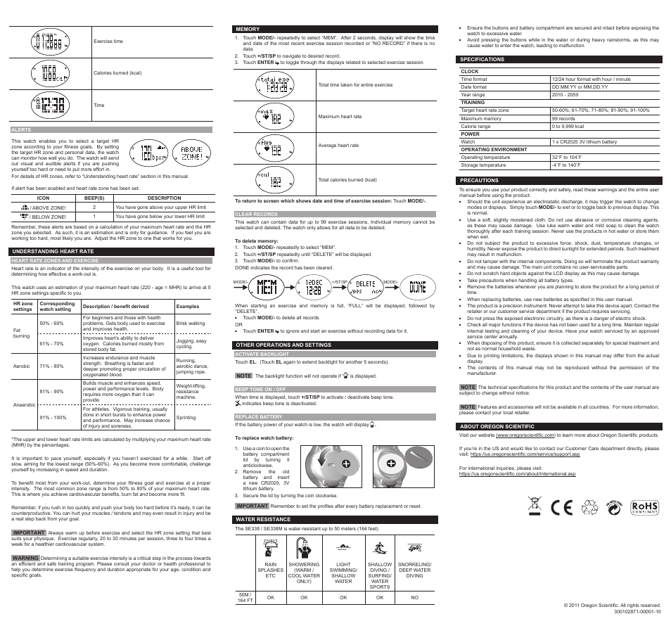 Oregon Scientific Touch ECG Strapless Heart Rate Monitor SE330M User Manual | Page 2 / 2