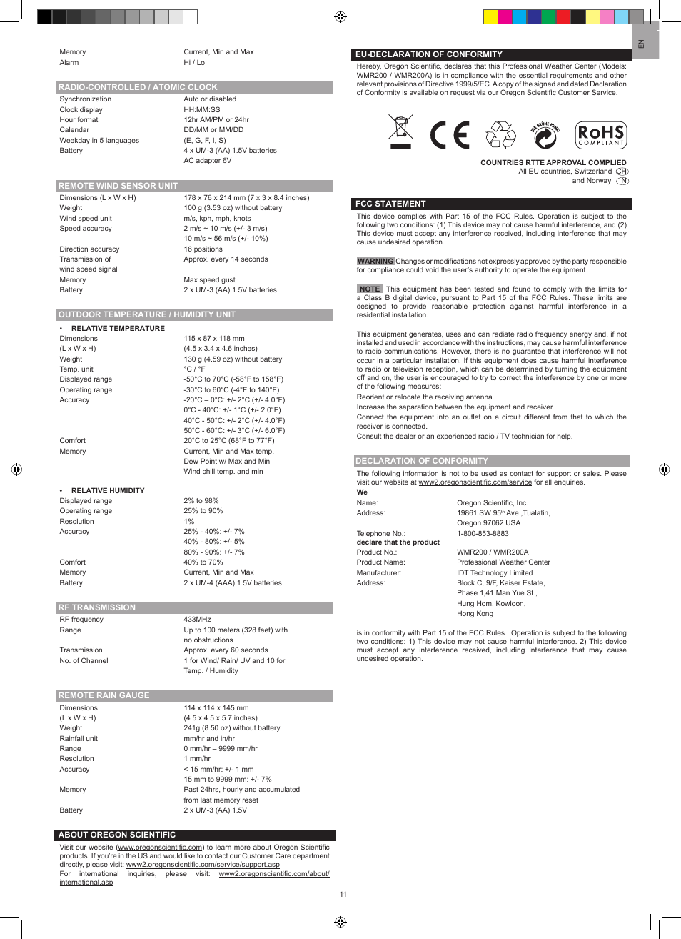 Oregon Scientific WMR200A User Manual | Page 11 / 11