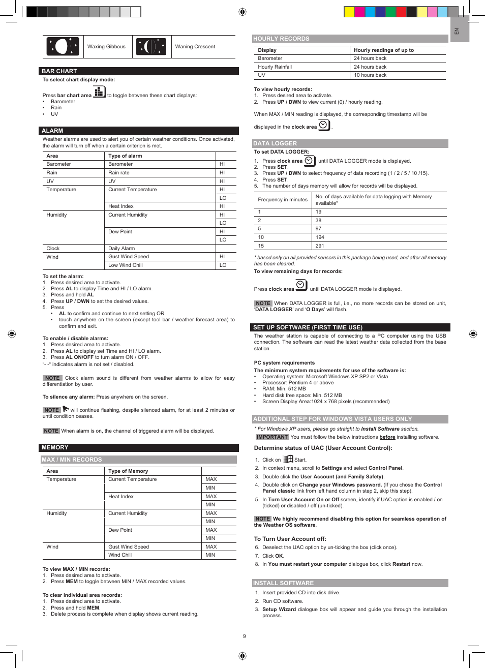 Oregon Scientific WMR200A User Manual | Page 9 / 11