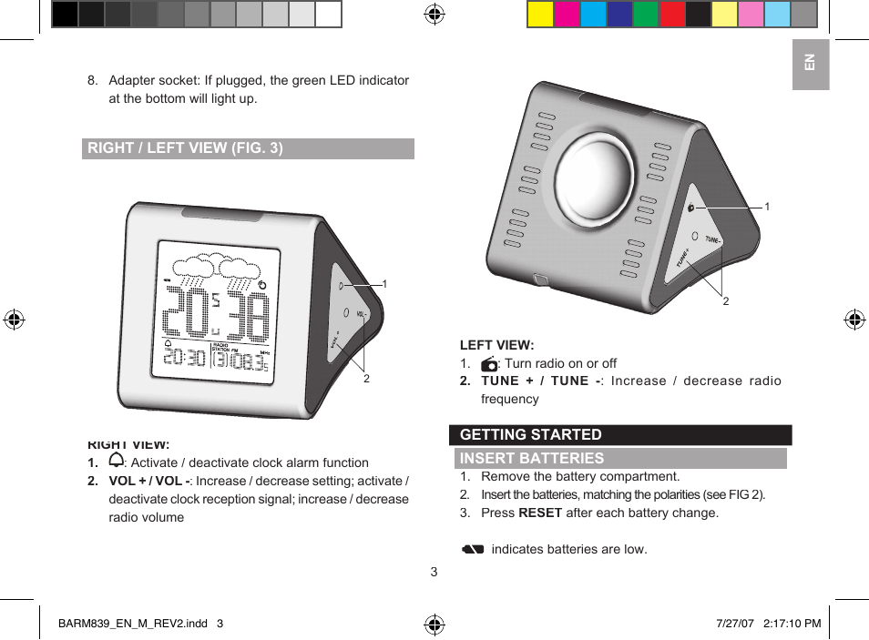 Oregon Scientific Radio Controlled Weather Clock BARM839 User Manual | Page 3 / 8