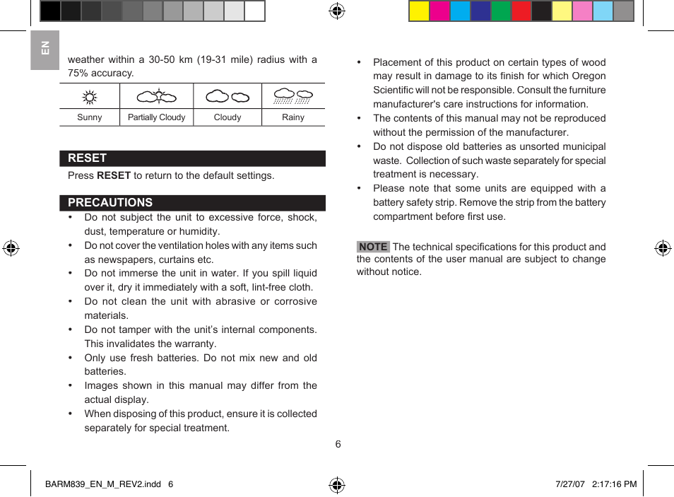 Oregon Scientific Radio Controlled Weather Clock BARM839 User Manual | Page 6 / 8