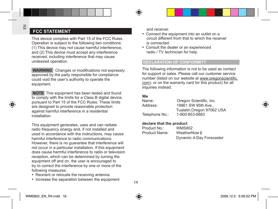 Oregon Scientific WeatherNow Dynamic 4-Day Forecaster WMS802 User Manual | Page 16 / 18