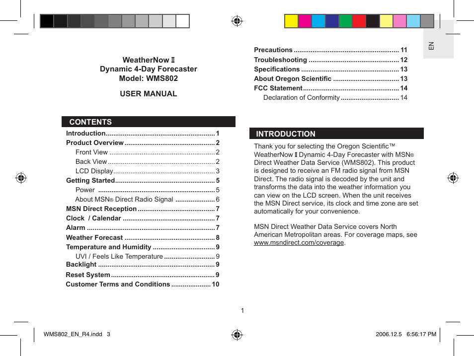 Oregon Scientific WeatherNow Dynamic 4-Day Forecaster WMS802 User Manual | Page 3 / 18