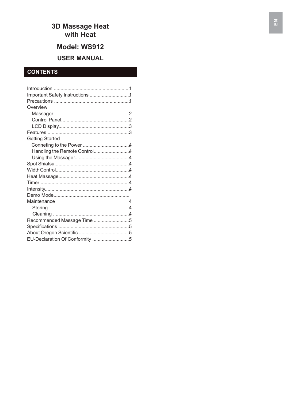 3d massage heat with heat model: ws912 | Oregon Scientific 3D WS912 User Manual | Page 2 / 76