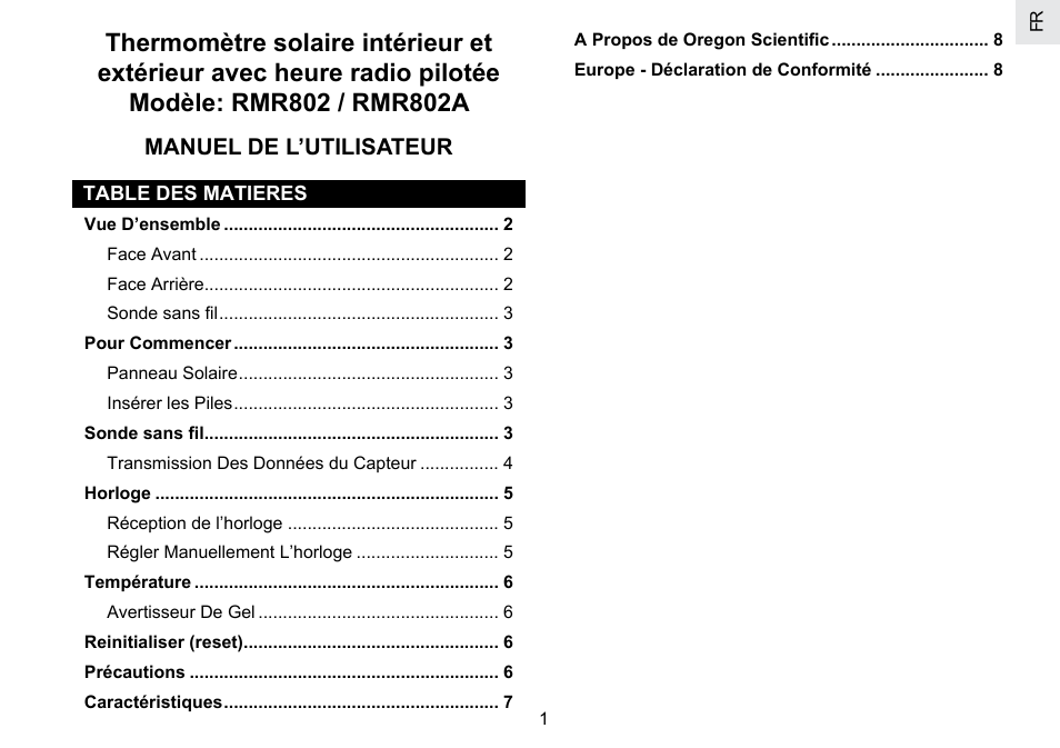 Manuel de l’utilisateur | Oregon Scientific RMR802 User Manual | Page 26 / 62