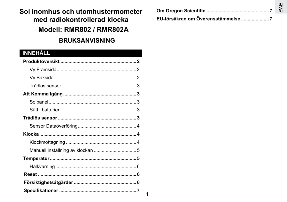 Bruksanvisning | Oregon Scientific RMR802 User Manual | Page 55 / 62