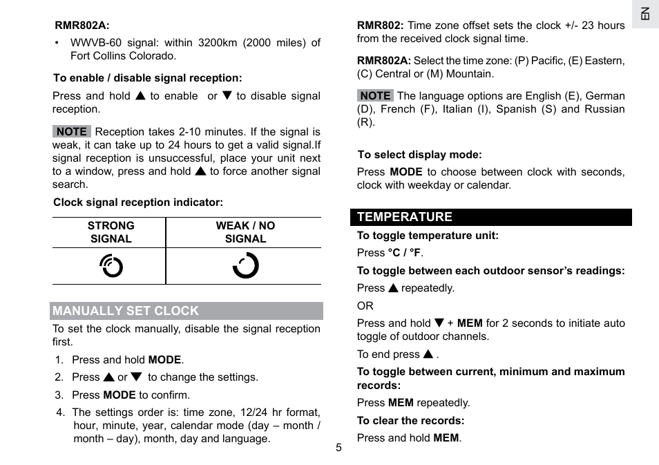 Oregon Scientific RMR802 User Manual | Page 6 / 62