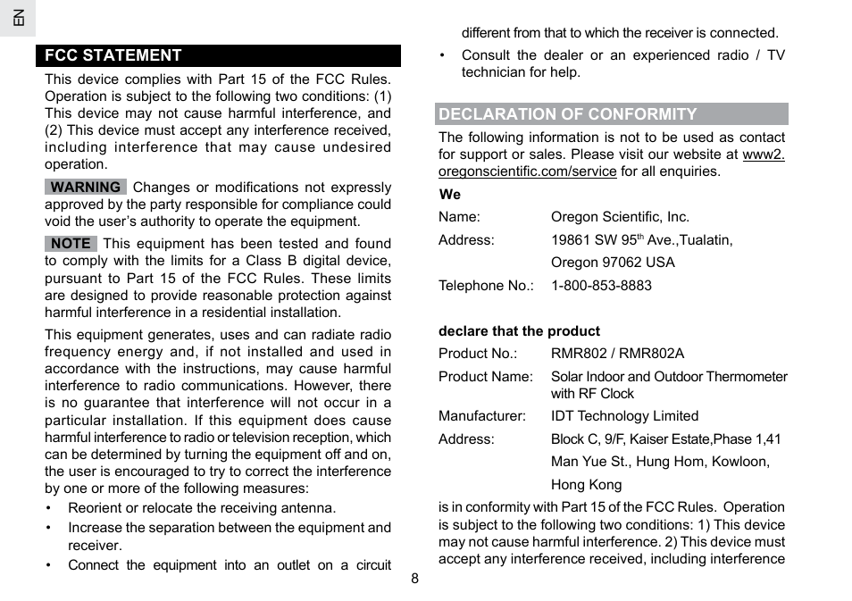 Oregon Scientific RMR802 User Manual | Page 9 / 62