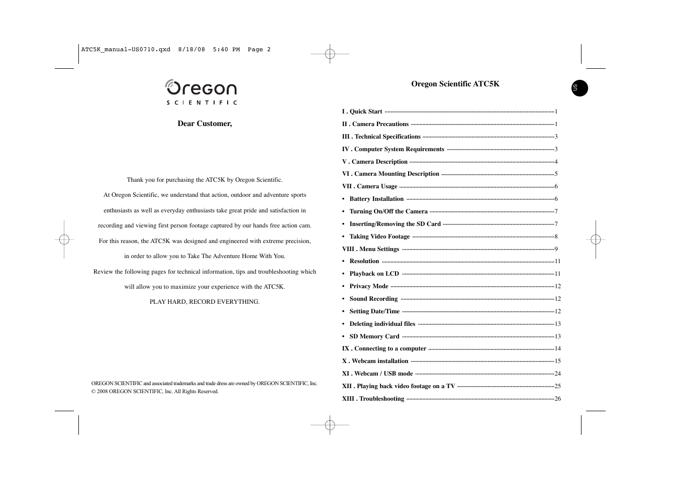 Oregon Scientific Action Cam ATC5K User Manual | Page 2 / 16