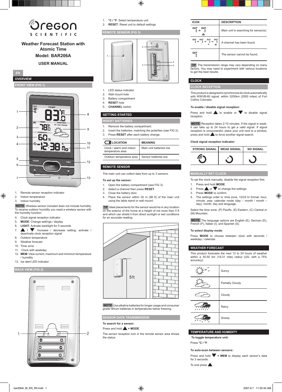 Oregon Scientific BAR206A User Manual | 2 pages