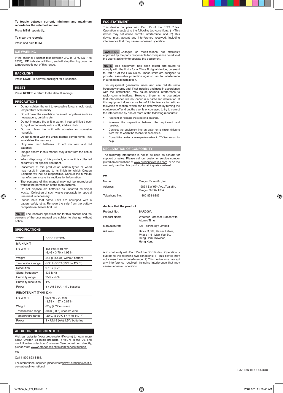 Oregon Scientific BAR206A User Manual | Page 2 / 2