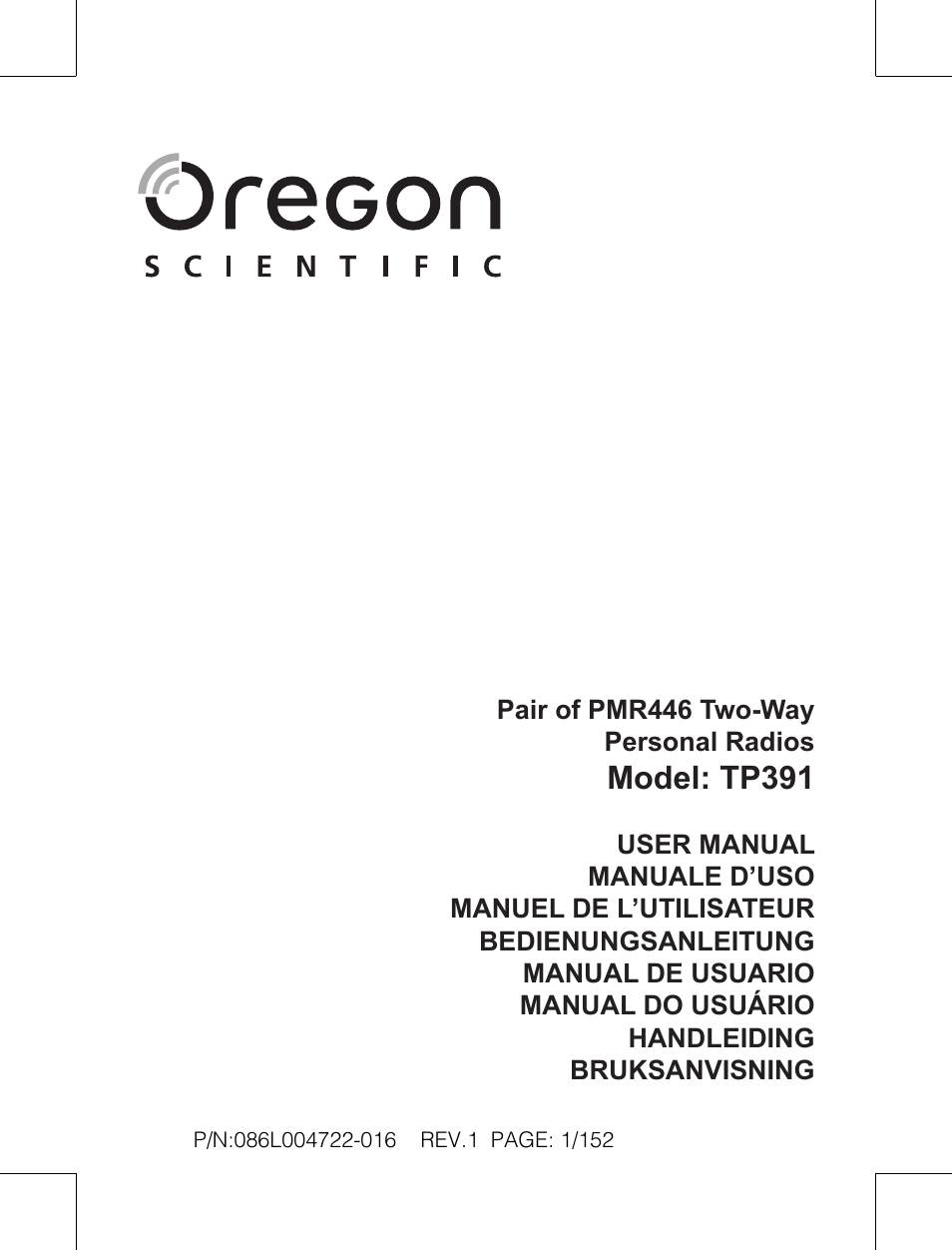 Oregon Scientific Pair of PMR446 Two-Way Personal Radios TP391 User Manual | 18 pages