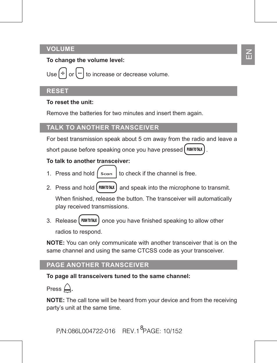 Oregon Scientific Pair of PMR446 Two-Way Personal Radios TP391 User Manual | Page 10 / 18