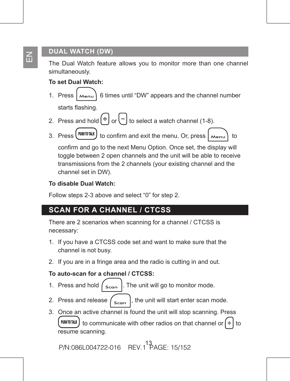 Scan for a channel / ctcss | Oregon Scientific Pair of PMR446 Two-Way Personal Radios TP391 User Manual | Page 15 / 18