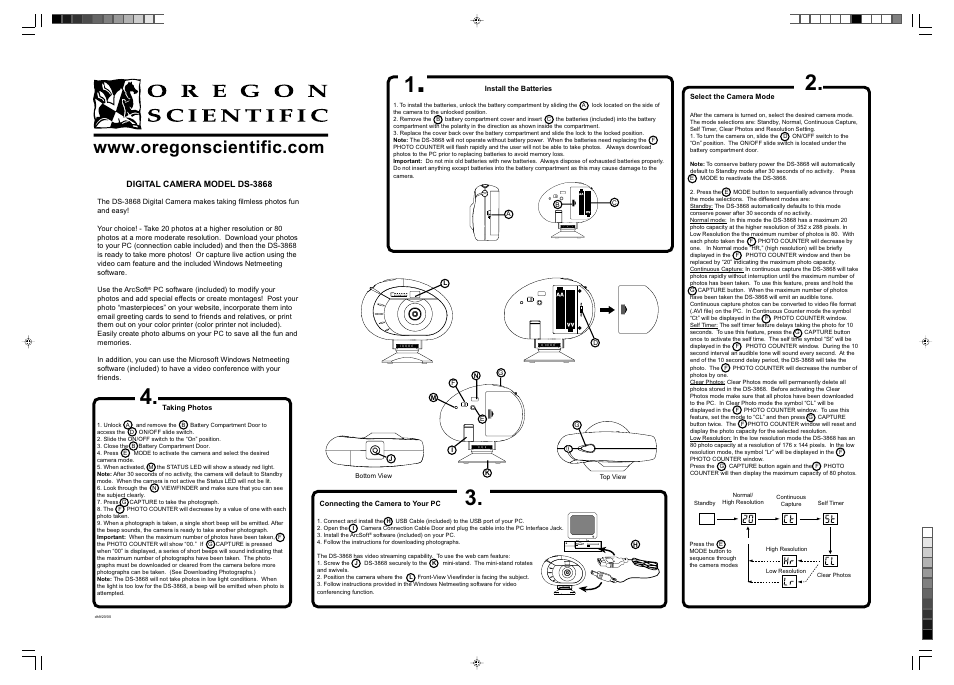 Oregon Scientific DS-3868 User Manual | 2 pages