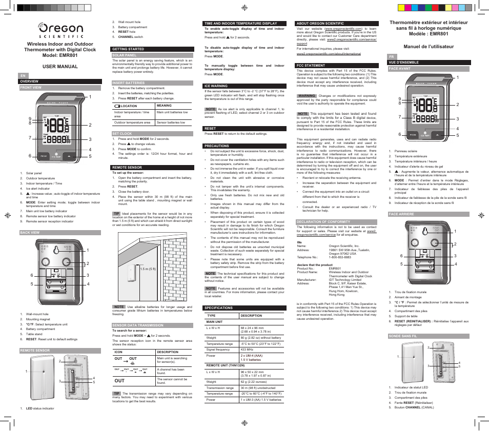 Oregon Scientific EMR801 User Manual | 2 pages